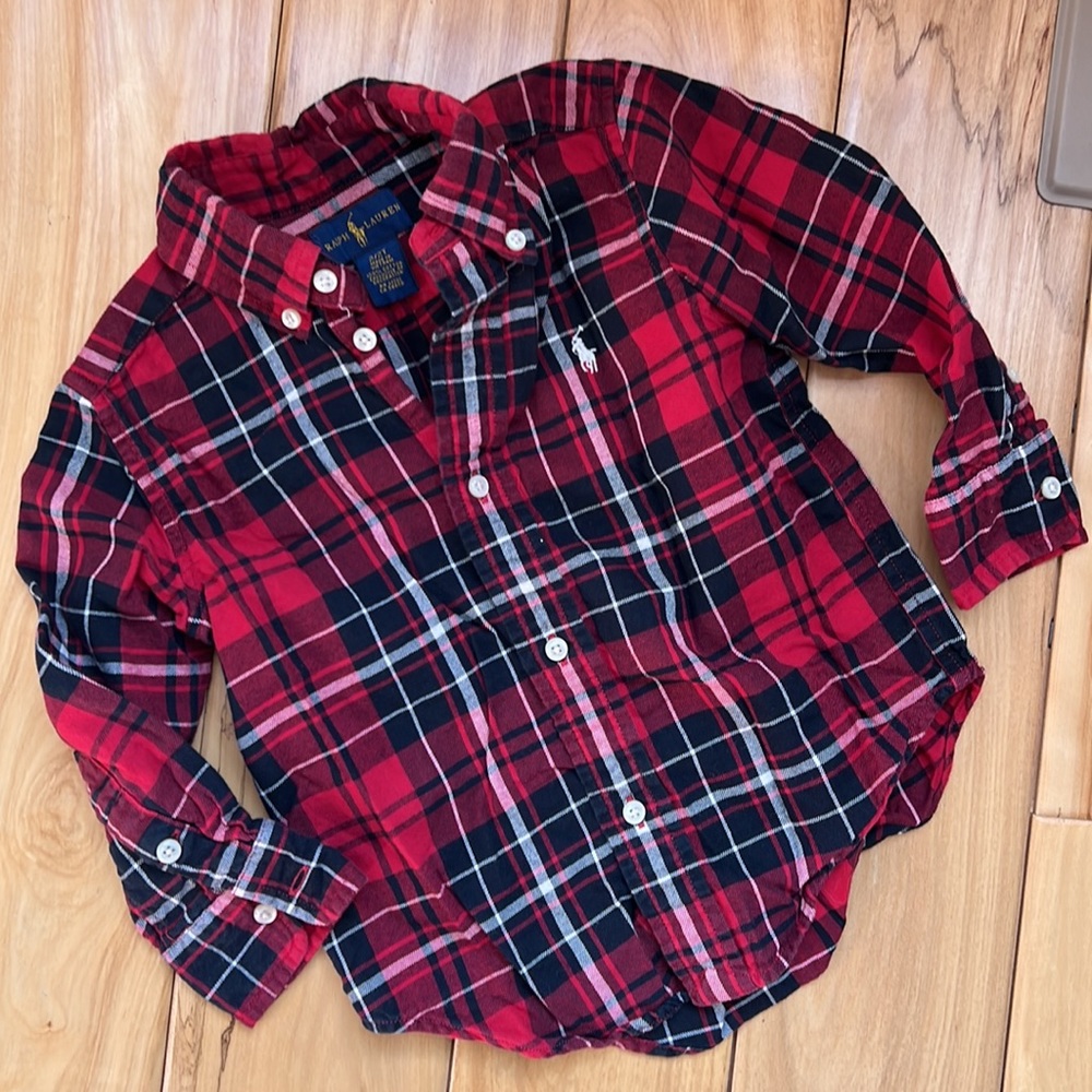 Ralph Lauren - 2T - Red Plaid Button-Up Long Sleeve Polo Shirt